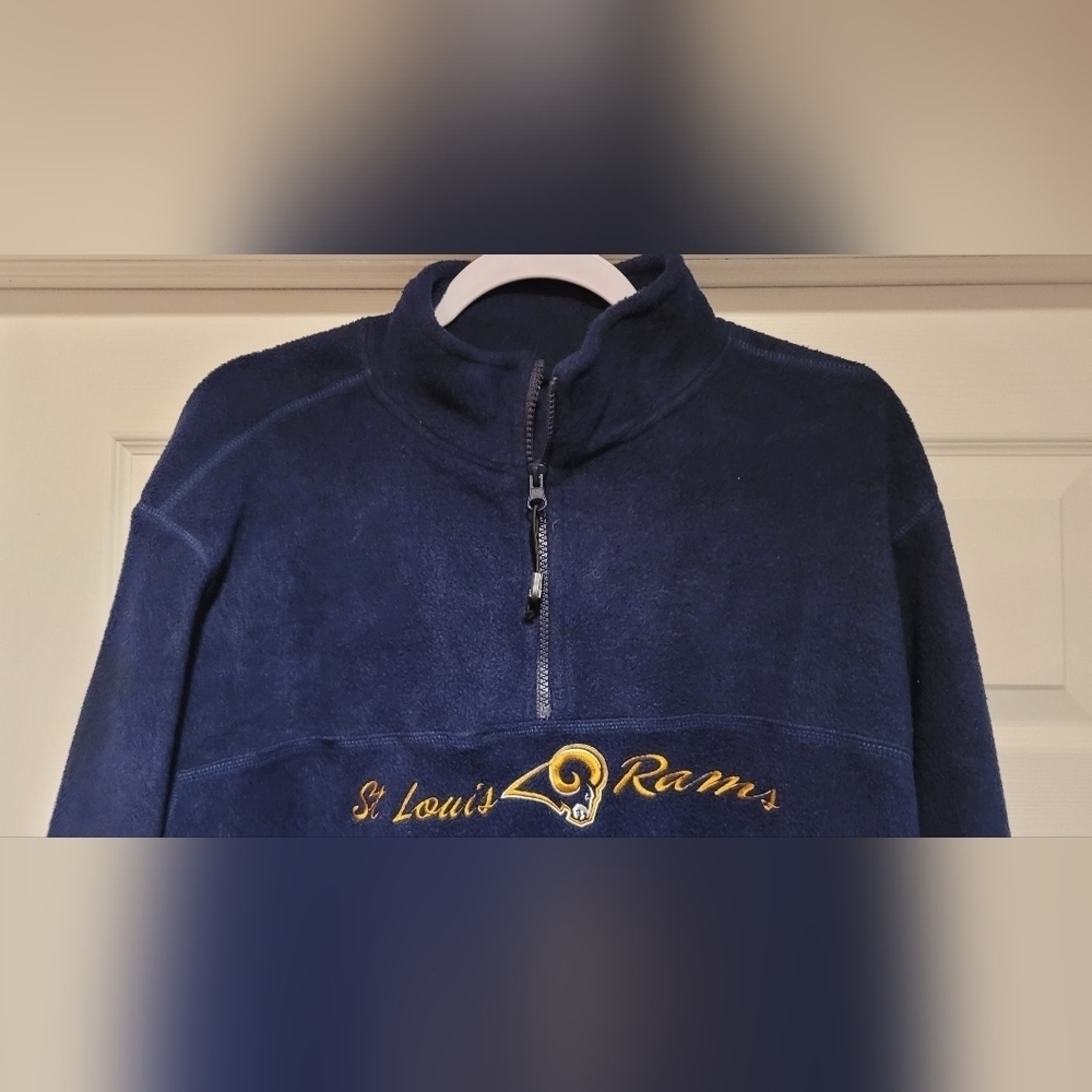 Vintage NFL for Her St. Louis Rams Navy Blue Long Sleeve Fleece Quarter 1/4 Zip - Picture 2 of 11